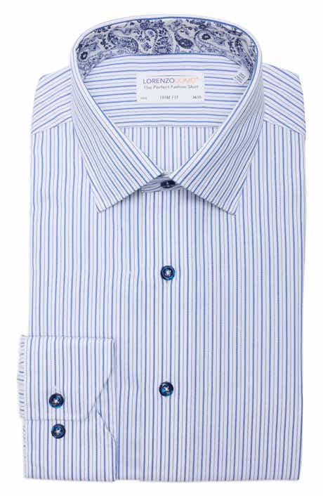 Lorenzo Uomo Trim Fit Textured Vertical Stripe Cotton Dress Shirt