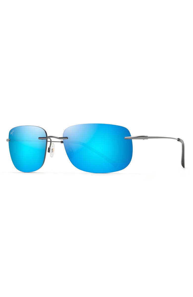 Maui Jim Ohai 59.5mm Polarized Rectangle Sunglasses, Alternate, color, Gunmetal/ Blue Hawaii