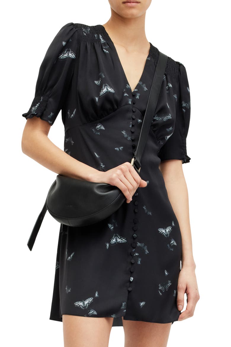 Demi Butterfly Print Satin Minidress, Alternate, color, AGATHA BLACK