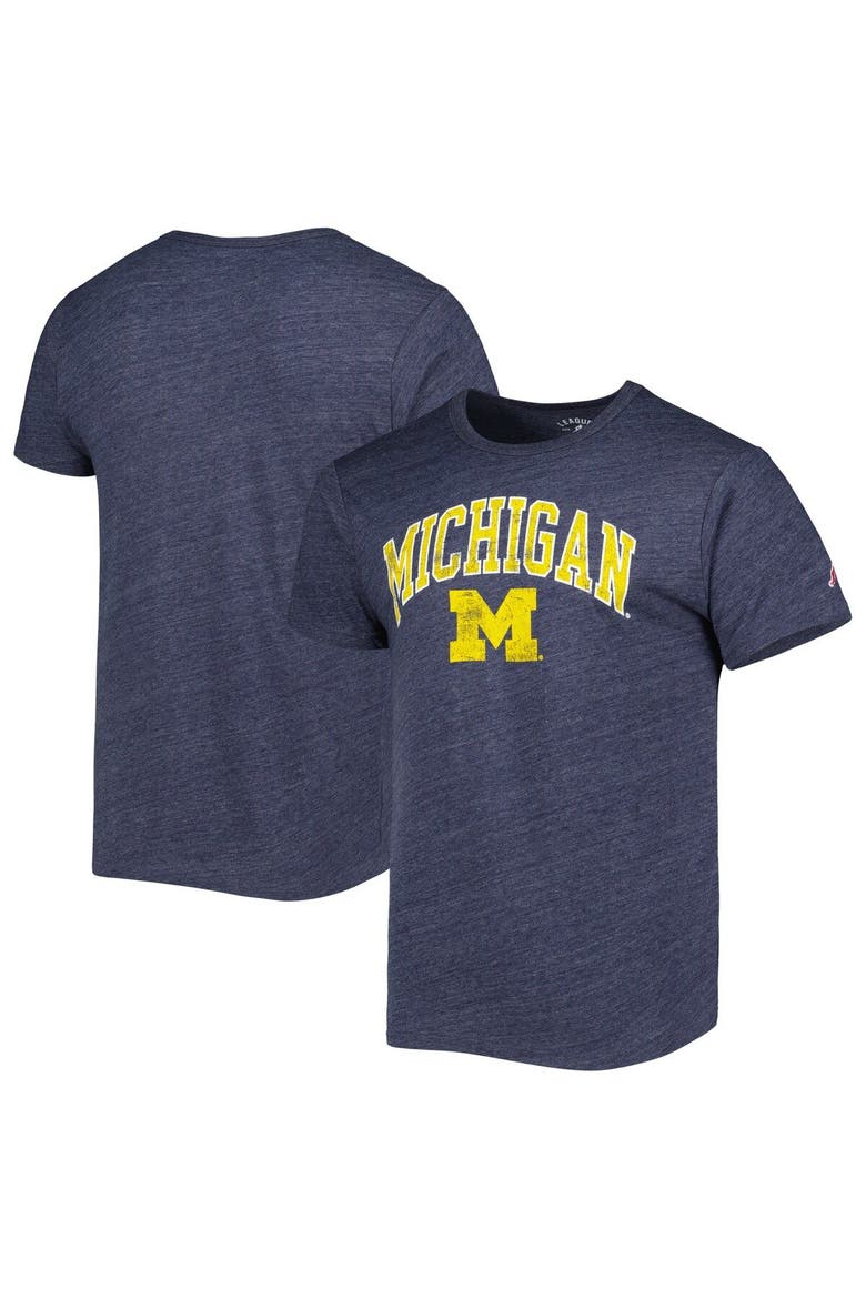 Men's League Collegiate Wear Heather Navy Michigan Wolverines 1965 Arch Victory Falls Tri-Blend T-Shirt, Main, color, Heather Navy