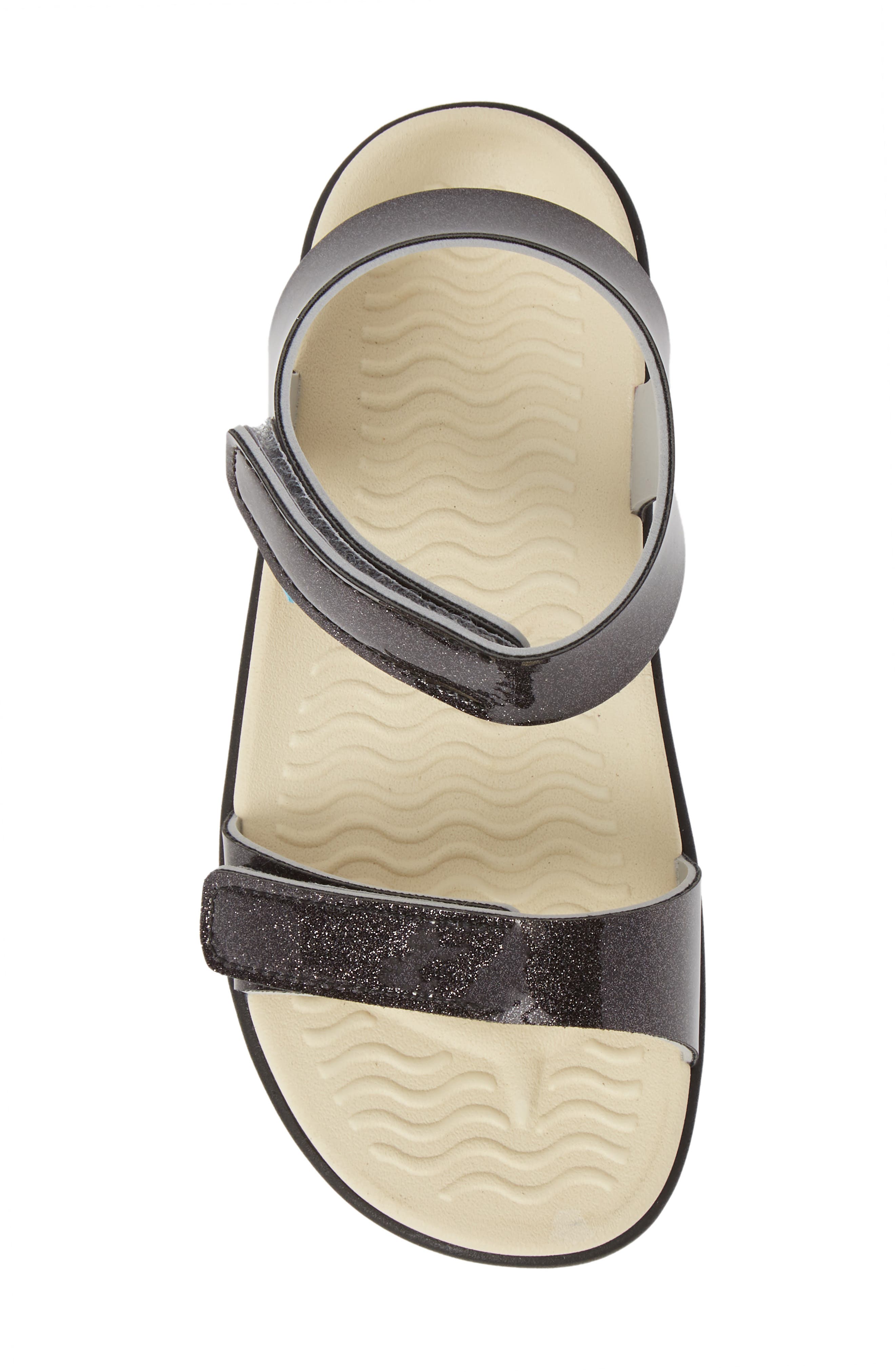 Charley Child Waterproof Flat Vegan Sandal, Alternate, color, BLACK GLITTER/ BONE WHITE