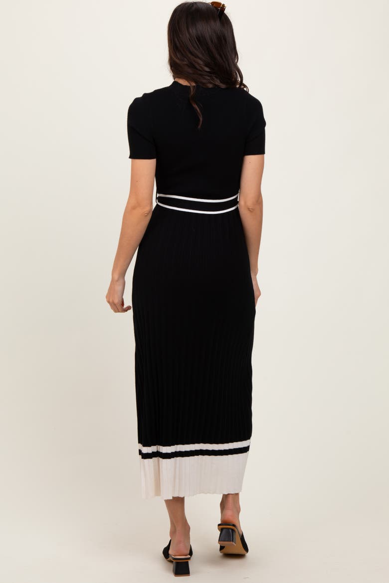 Ribbed Knit Pleated Midi Dress, Alternate, color, Black