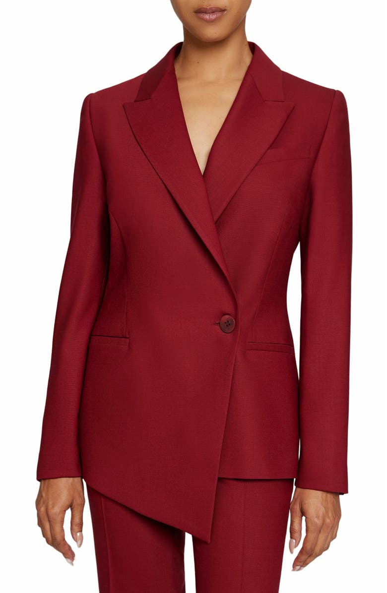 Santorelli MARA Tailored Single Button Asymmetrical Blazer in Virgin Wool Stretch, Main, color, 