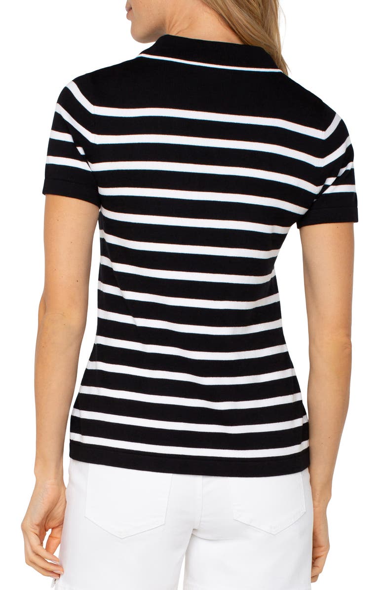Liverpool Los Angeles Stripe Collared Short Sleeve Sweater, Alternate, color,