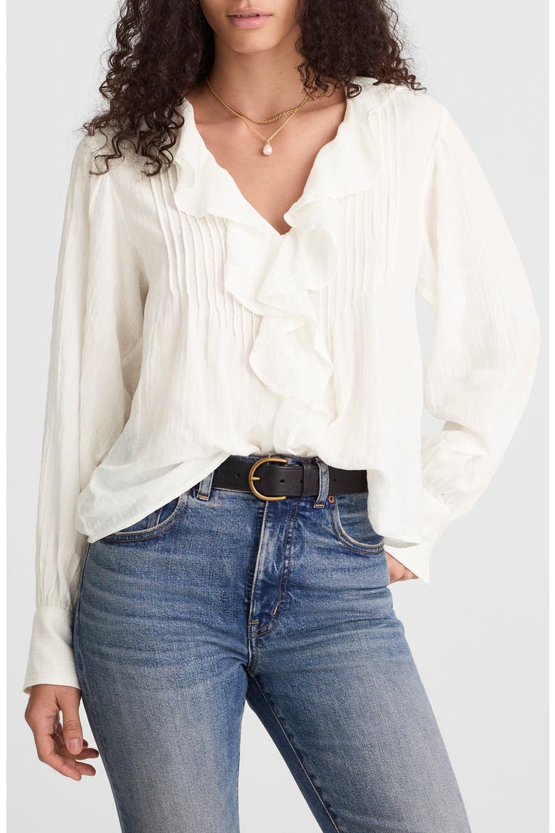 Ruffled Pintuck Long Sleeve Top, Main, color, IVORY