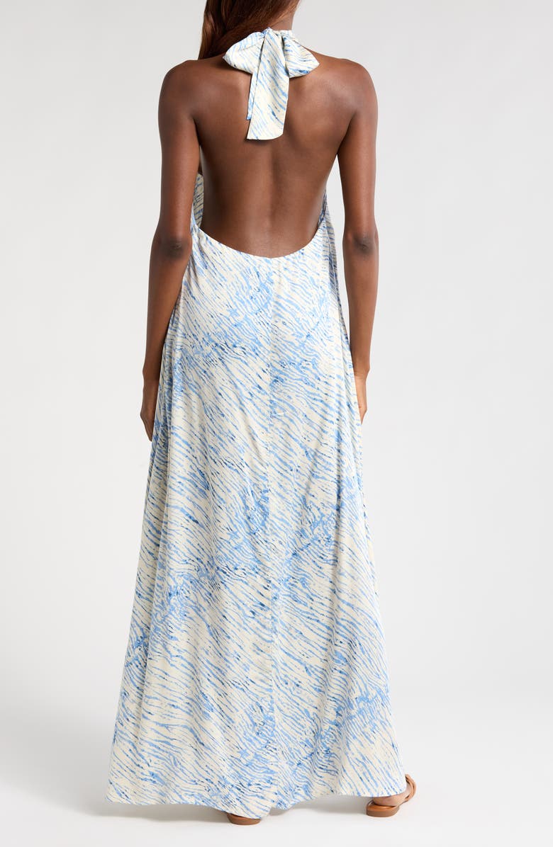 Elan Stripe Cover-Up Halter Maxi Dress, Alternate, color, Blue Sahara