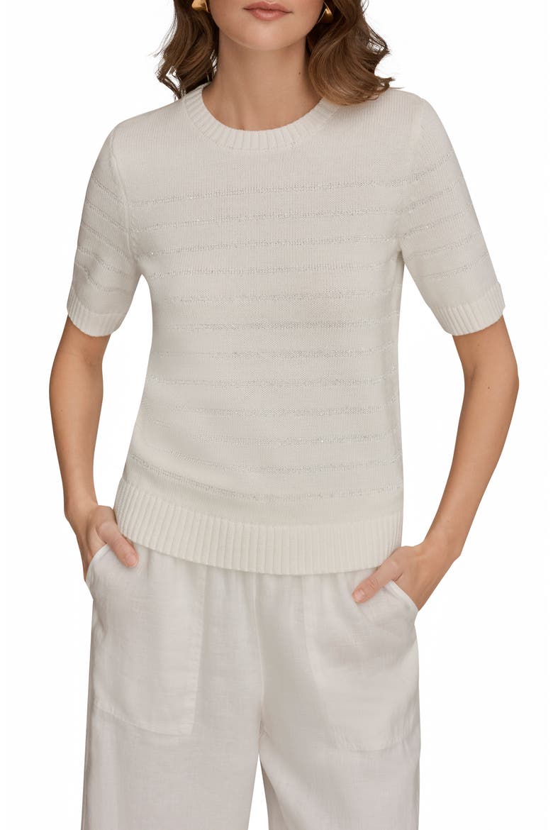 Sequin Elbow Sleeve Cotton Blend Sweater, Main, color, CREAM