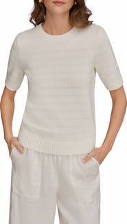 Donna Karan New York Sequin Elbow Sleeve Cotton Blend Sweater