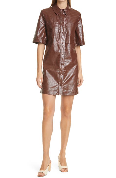 Myla Faux Leather Short Sleeve Shirtdress