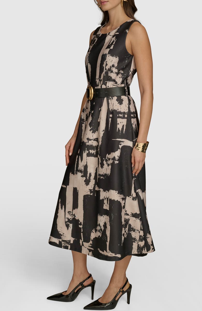 Donna Karan New York Abstract Print Sleeveless Midi Dress, Alternate, color, Black/ Sand Multi