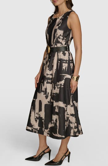 Abstract Print Sleeveless Midi Dress