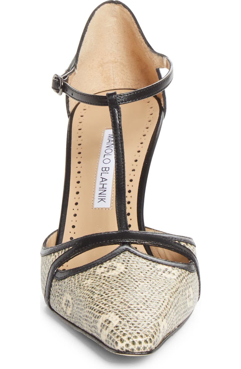 Manolo Blahnik Gish T-Strap Pump, Alternate, color, Ivory/Black