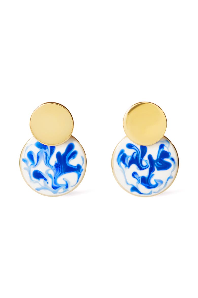 Enamel Earrings - Mini Kinoko Marble Blue, Main, color, Gold