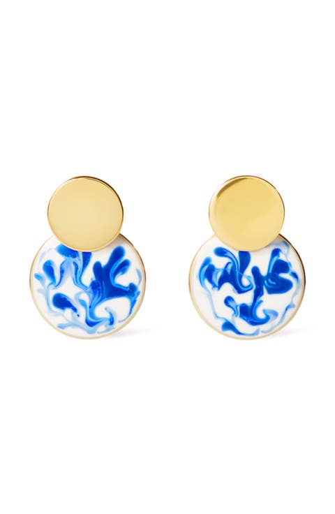 Enamel Earrings - Mini Kinoko Marble Blue