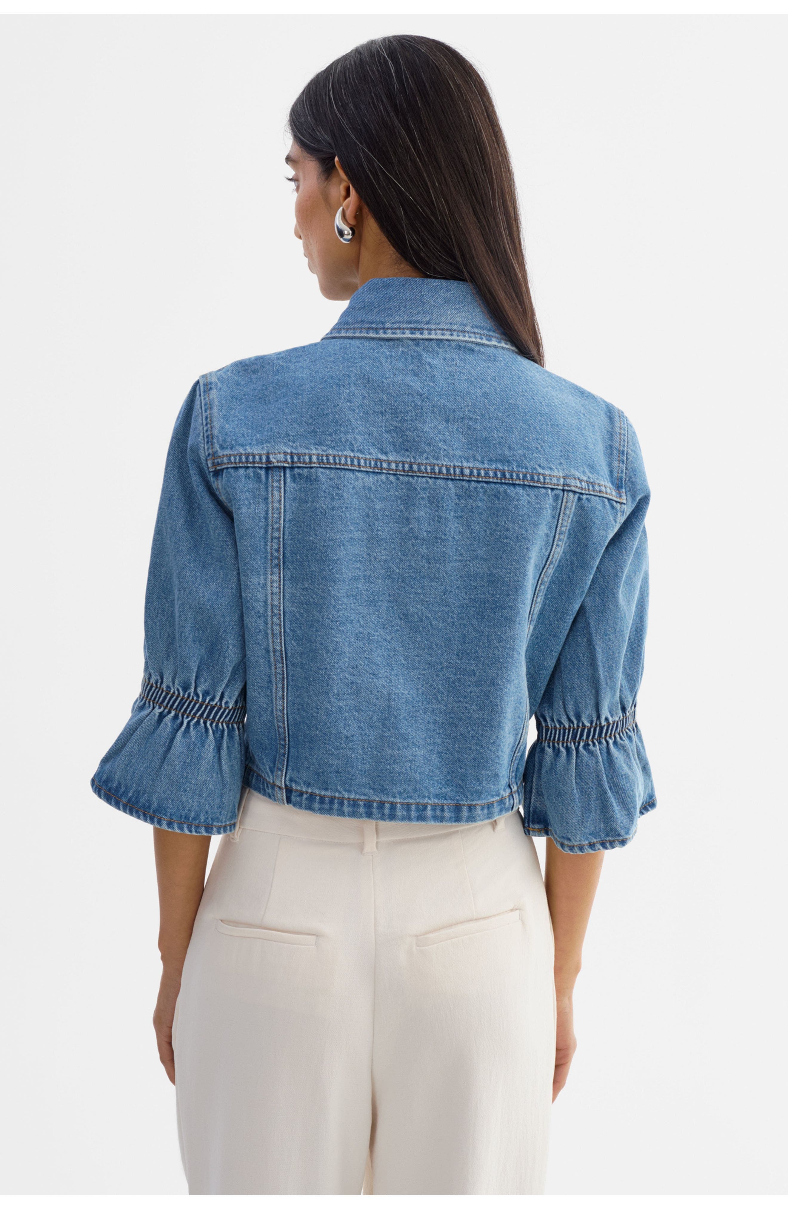 Carolina D | Denim Ruffle Sleeve Jacket (Women) | Nordstrom