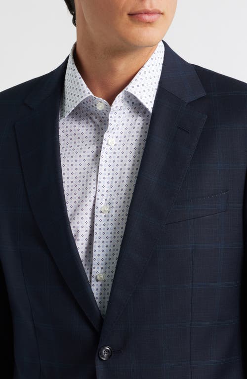 Hugo Boss Boss Huge Slim Fit Windowpane Check Navy Wool Suit In Blue