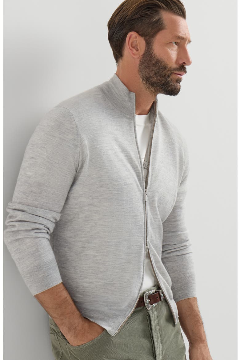 Cashmere and silk lightweight cardigan with zipper, Alternate, color, Pebble