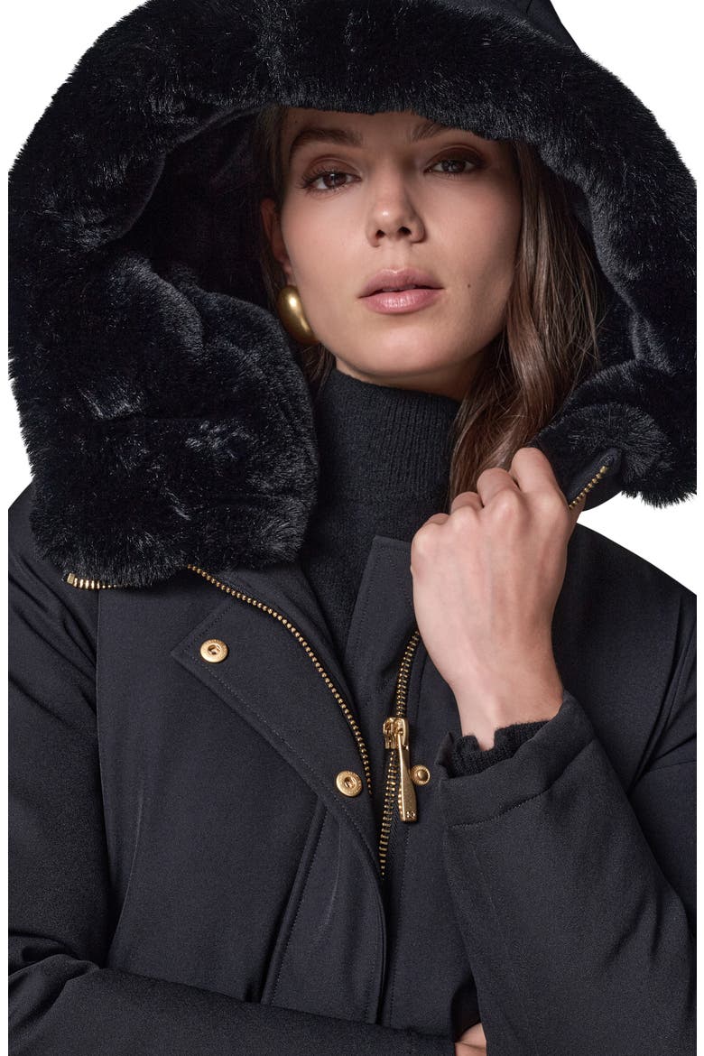 Belted Coat with Faux Fur Lined Hood, Alternate, color, BLACK
