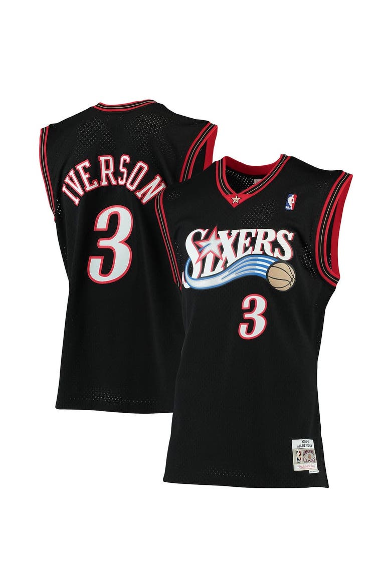 Men's Mitchell & Ness Allen Iverson Black Philadelphia 76ers 2000/01 Big & Tall Hardwood Classics Swingman Jersey, Alternate, color, Black