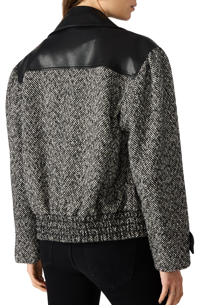 Steve Madden Mercedes Herringbone & Faux Leather Jacket, Alternate, color, Black Multi