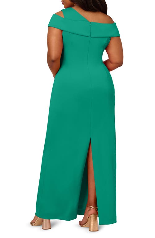Adrianna Papell Asymmetric Drape Sheath Gown In Green