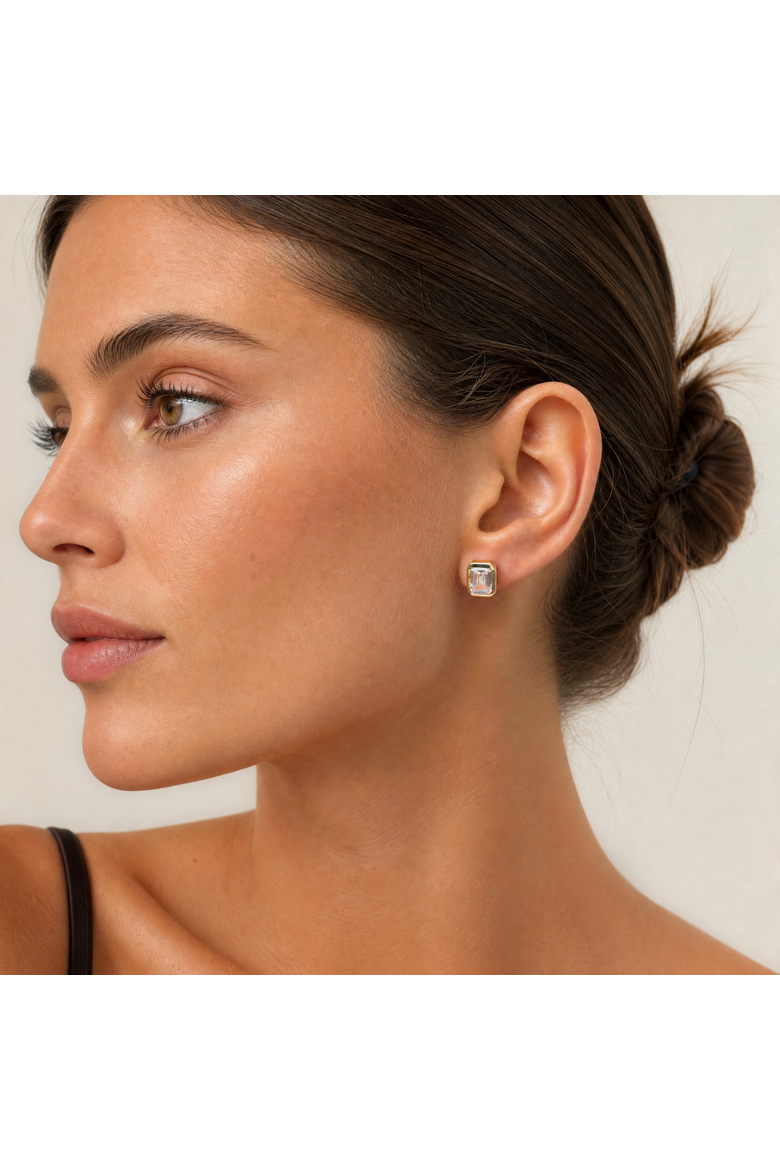 CZ Emerald Cut Bezel Set Stud Earring, Alternate, color, Gold