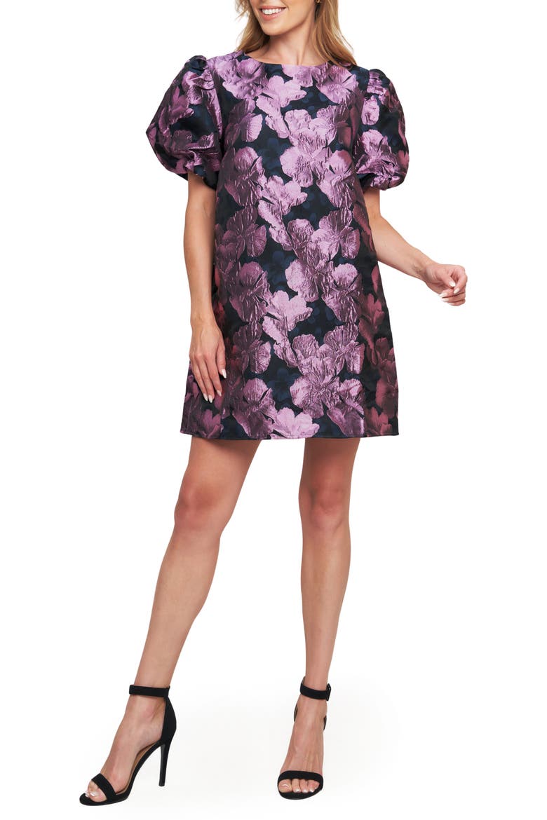 Puff Sleeve Textured Minidress, Main, color, BLACK ORCHID