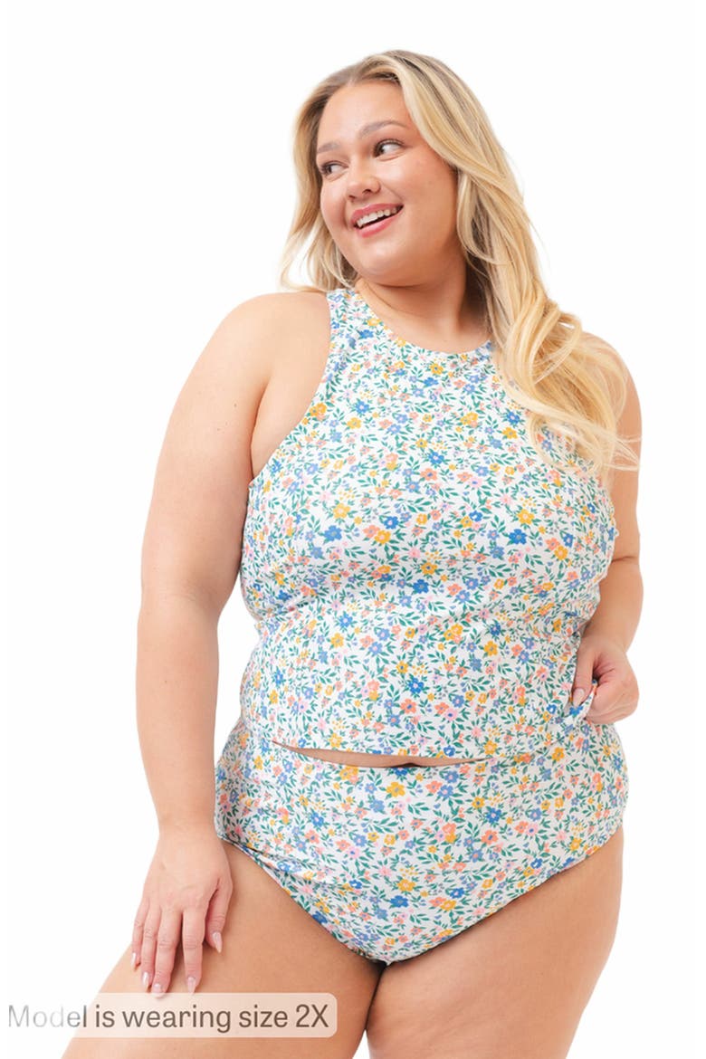 Racer-Back Tankini Top, Alternate, color, Calico