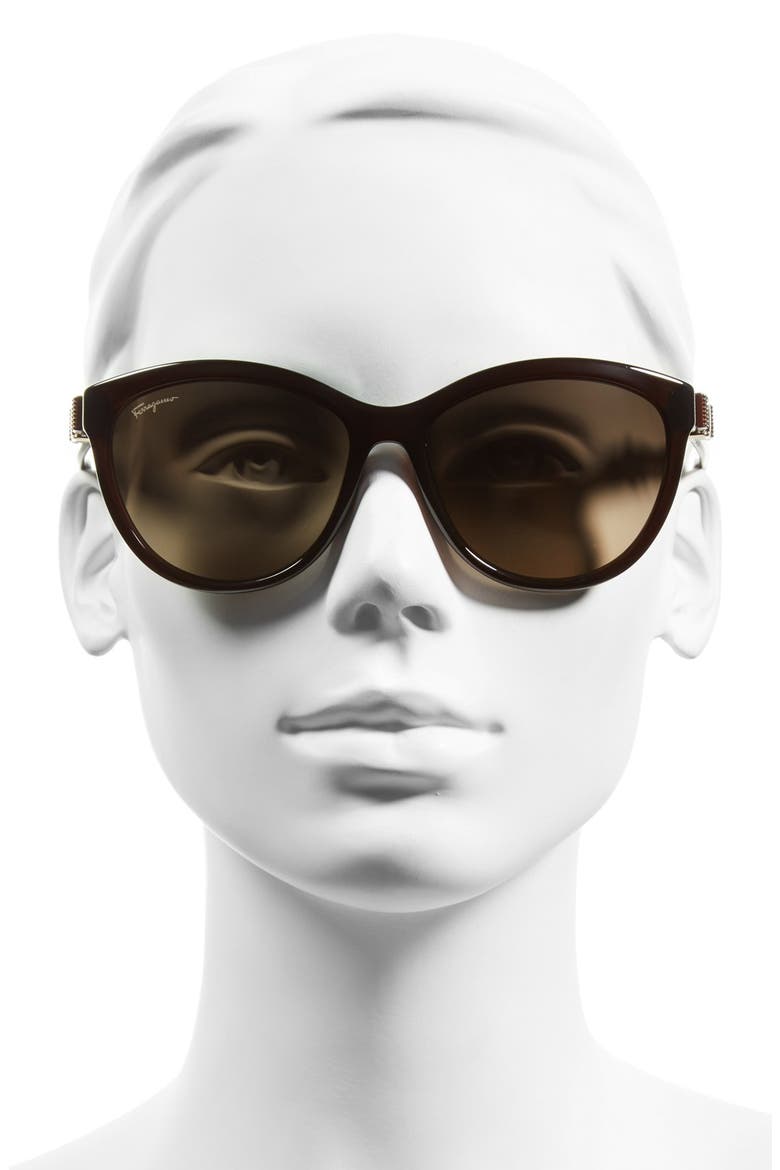 Salvatore Ferragamo 'Vara' 57mm Sunglasses, Alternate, color, BROWN