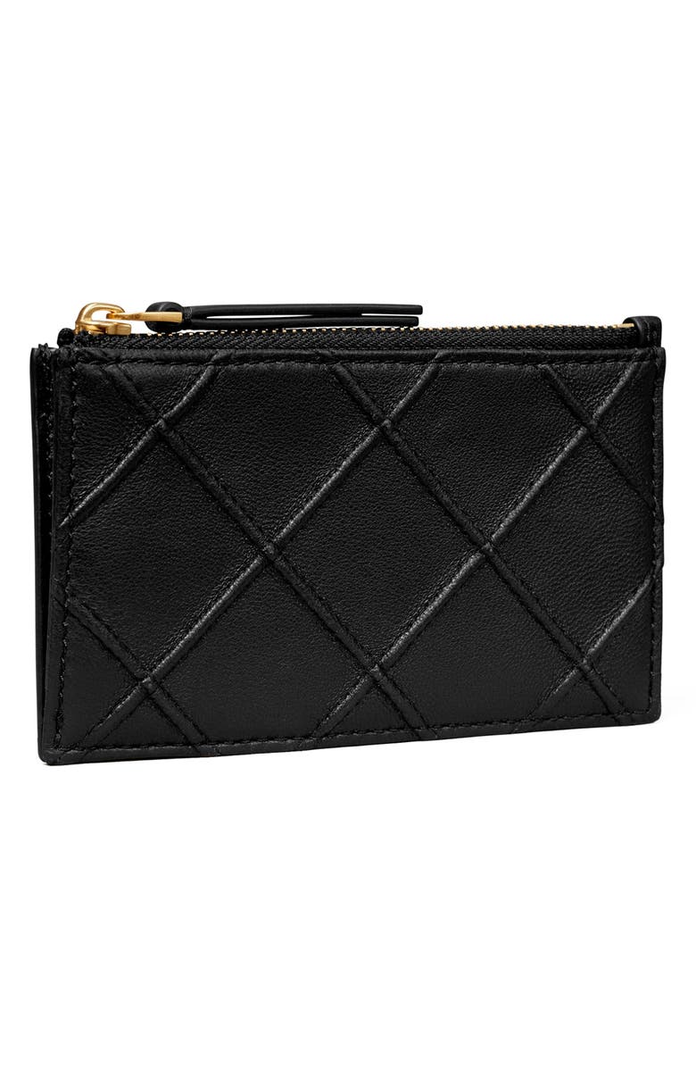 Tory Burch Fleming Quilted Zip Leather Card Case, Alternate, color, Black