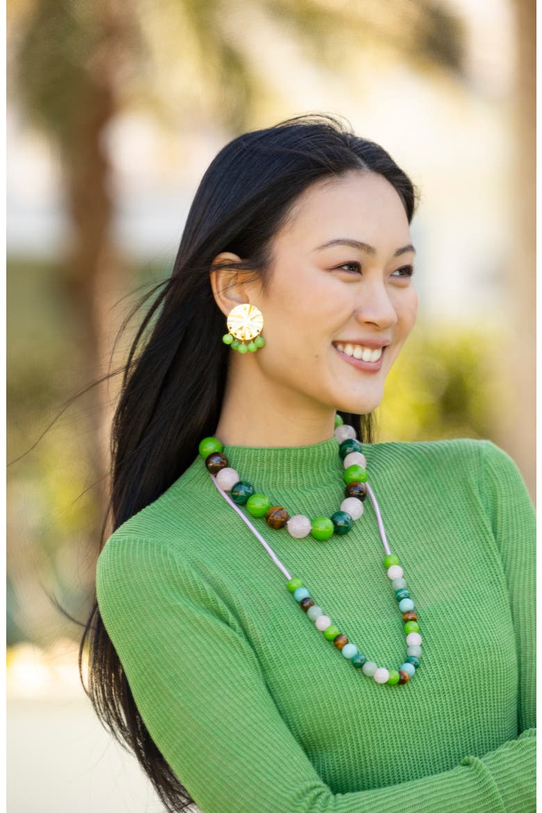 Green Calcite Wave Clip-On Earrings, Alternate, color, GREEN
