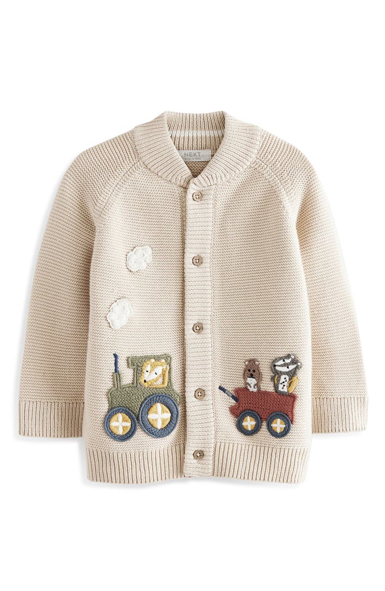 NEXT Kids' Animal Train Appliqué Cotton Graphic Cardigan, Main, color, 