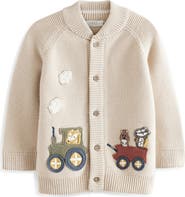 NEXT Kids' Animal Train Appliqué Cotton Graphic Cardigan