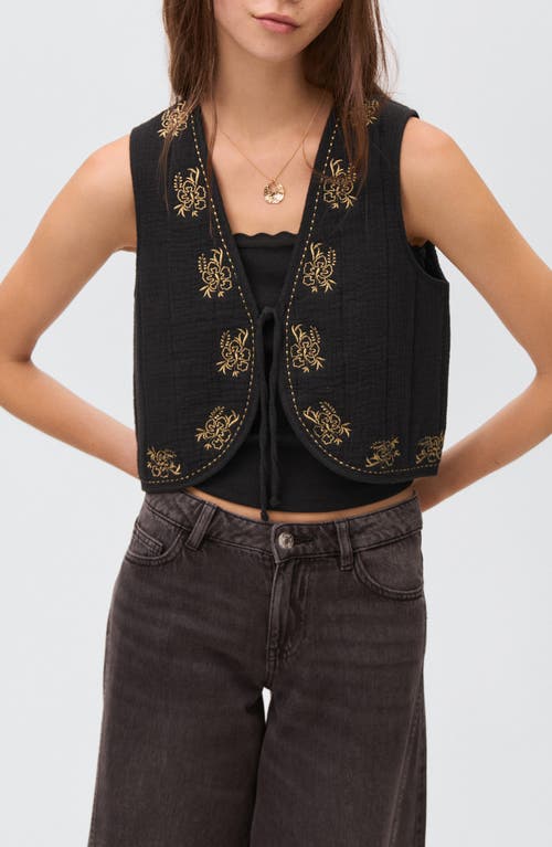 Mango Teen Embroidered Floral Cotton Vest In Black