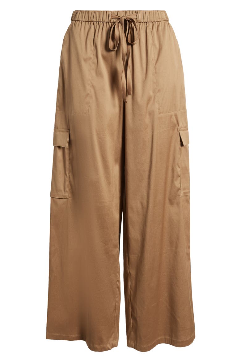 Cotton Blend Drawstring Cargo Pants, Alternate, color, BROWN TEAK