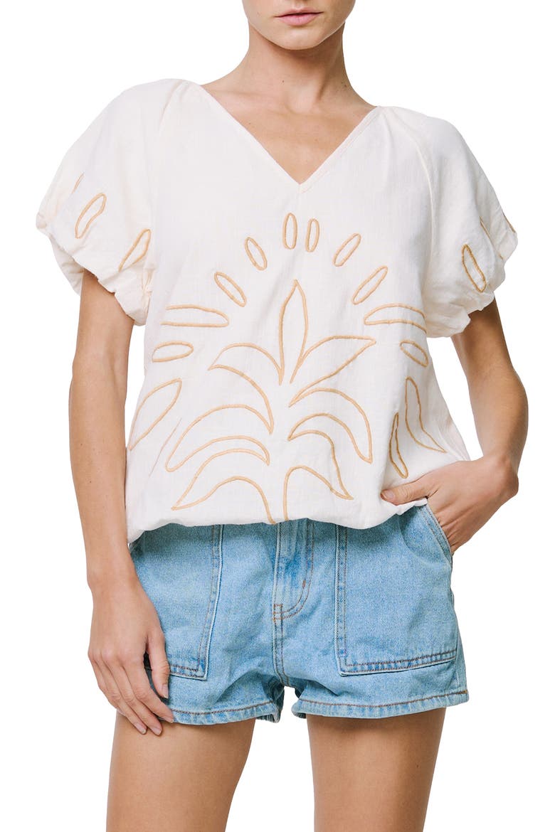 Celsey Embroidered Cotton Puff Sleeve Top, Main, color, CREAM SAND