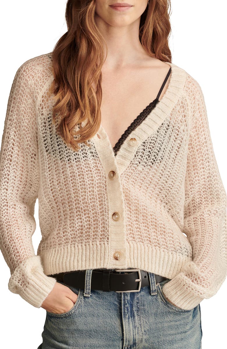 Lucky Brand Open Stitch Cardigan, Main, color, Tofu