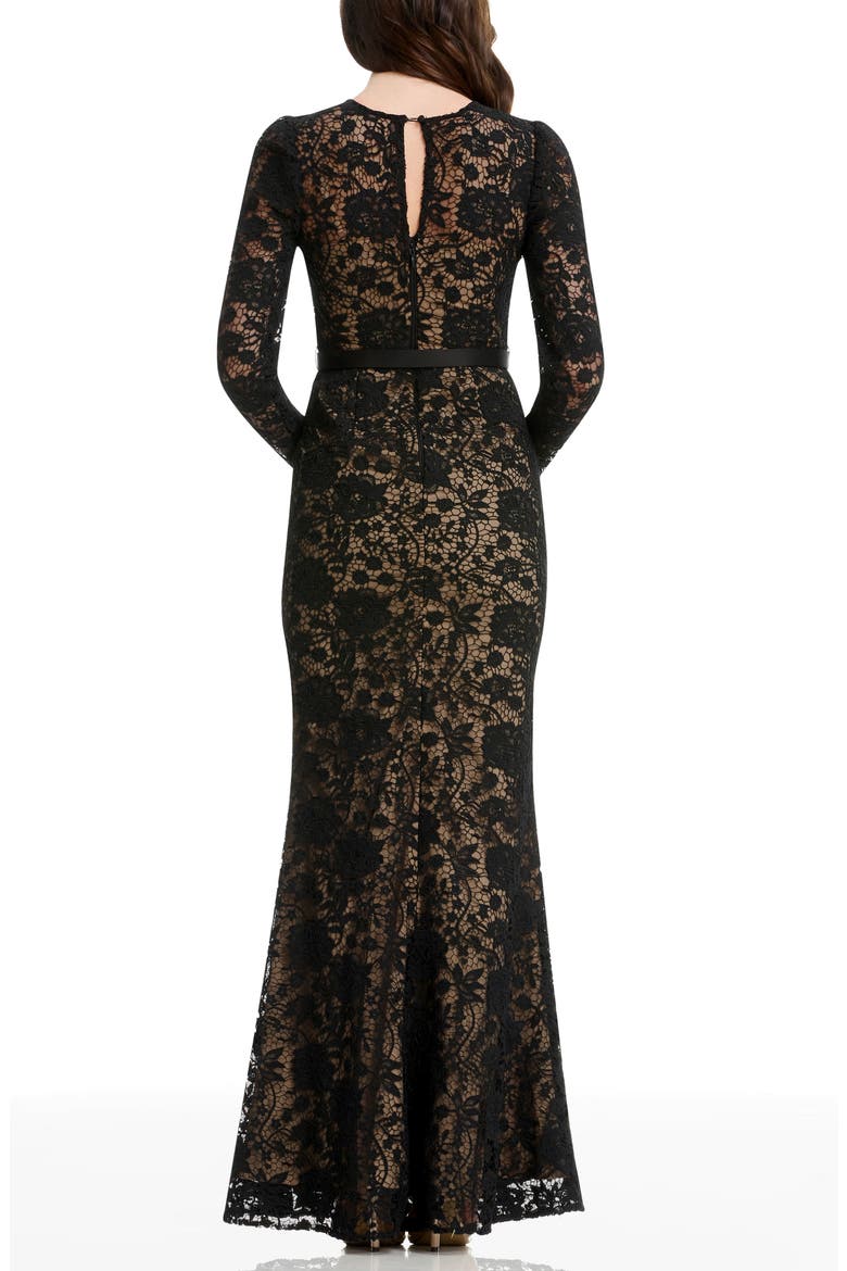 Tamra Floral Lace Long Sleeve Mermaid Gown, Alternate, color, BLACK