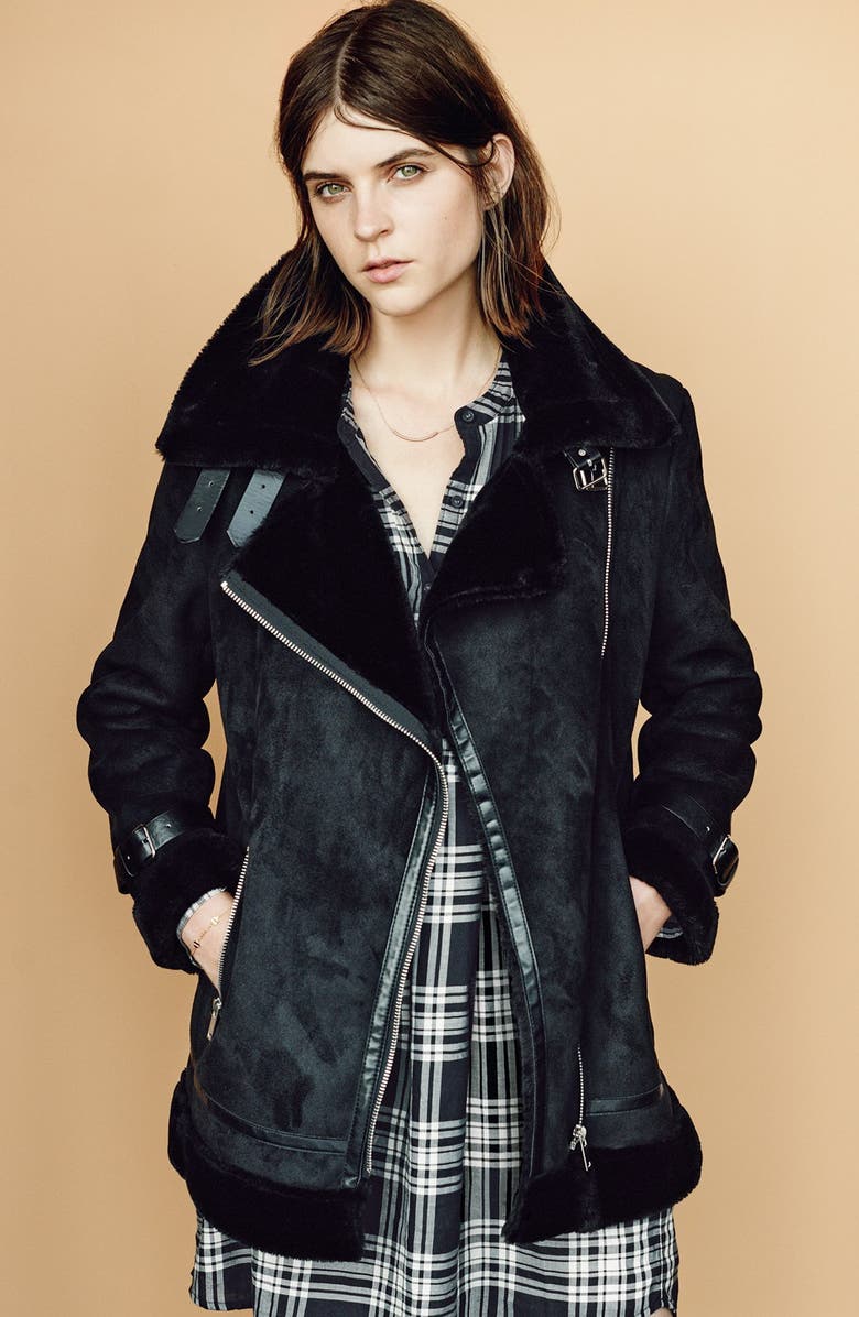 Laundry by Shelli Segal Laundry by Shelli Segal Faux Shearling Moto Jacket, Alternate, color,