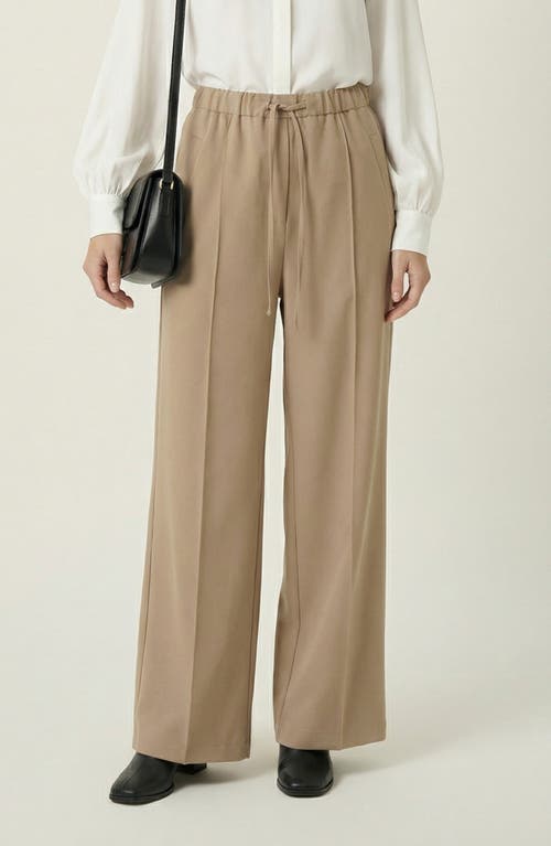 Modenaire Wide Leg Drawstring Trousers in Khaki at Nordstrom, Size Small