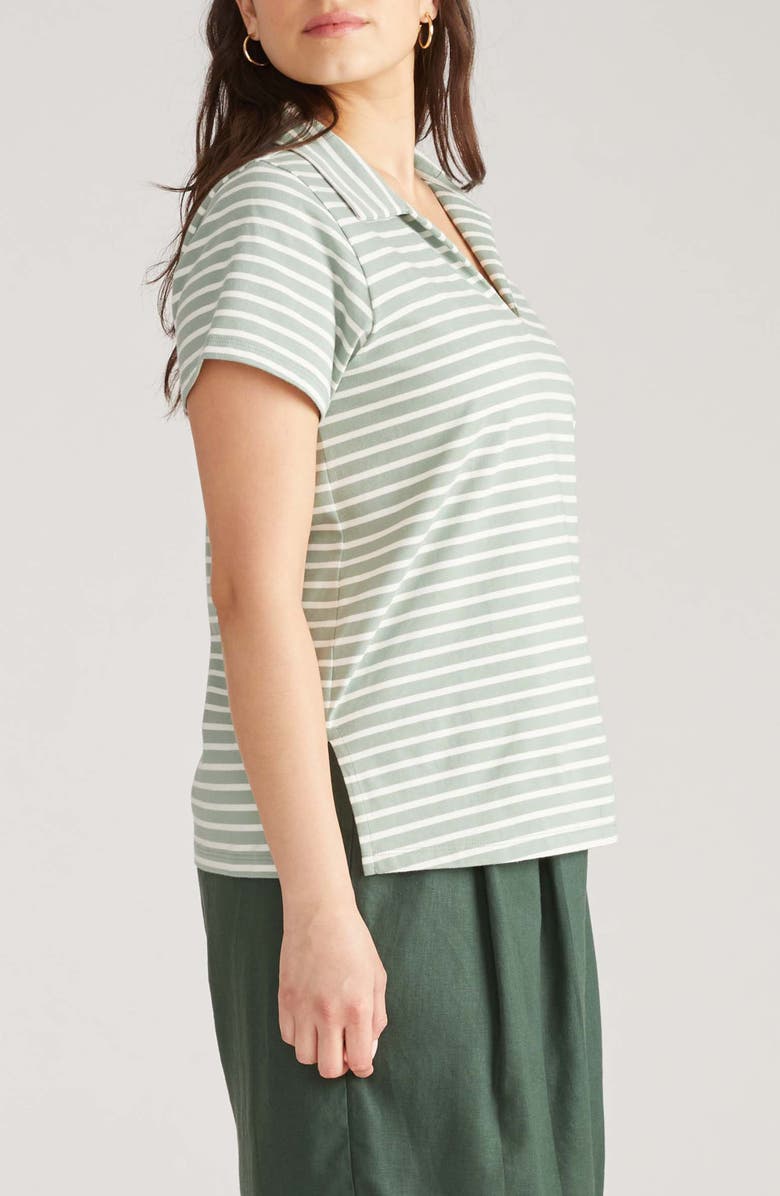 Universal Standard Breton Stripe Polo Shirt, Alternate, color, Lily Pad/ Ecru