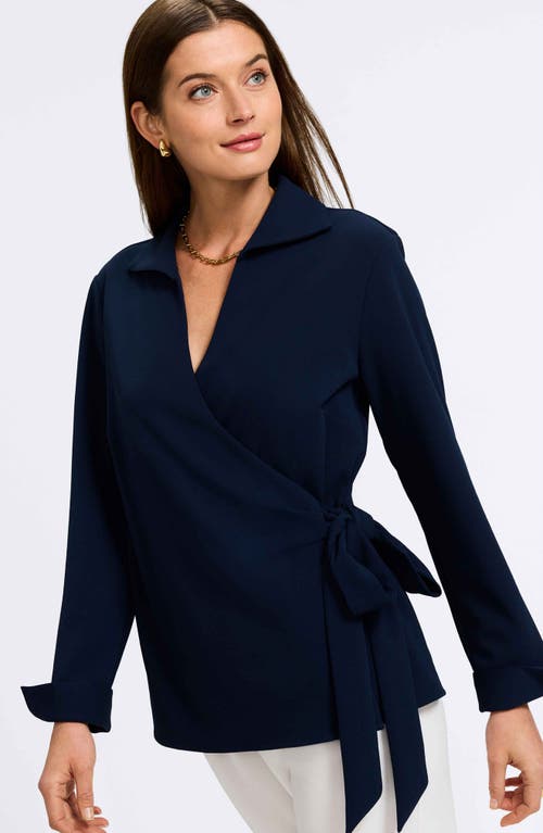 Foxcroft Rosie Side Tie Shirt In Navy