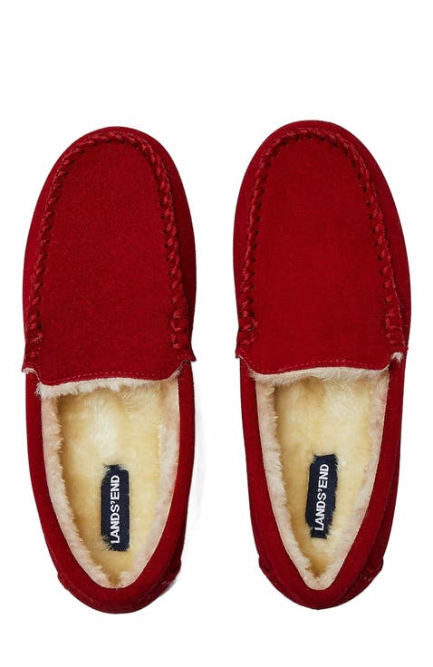 Fuzzy Lined Suede Moccasin Slippers