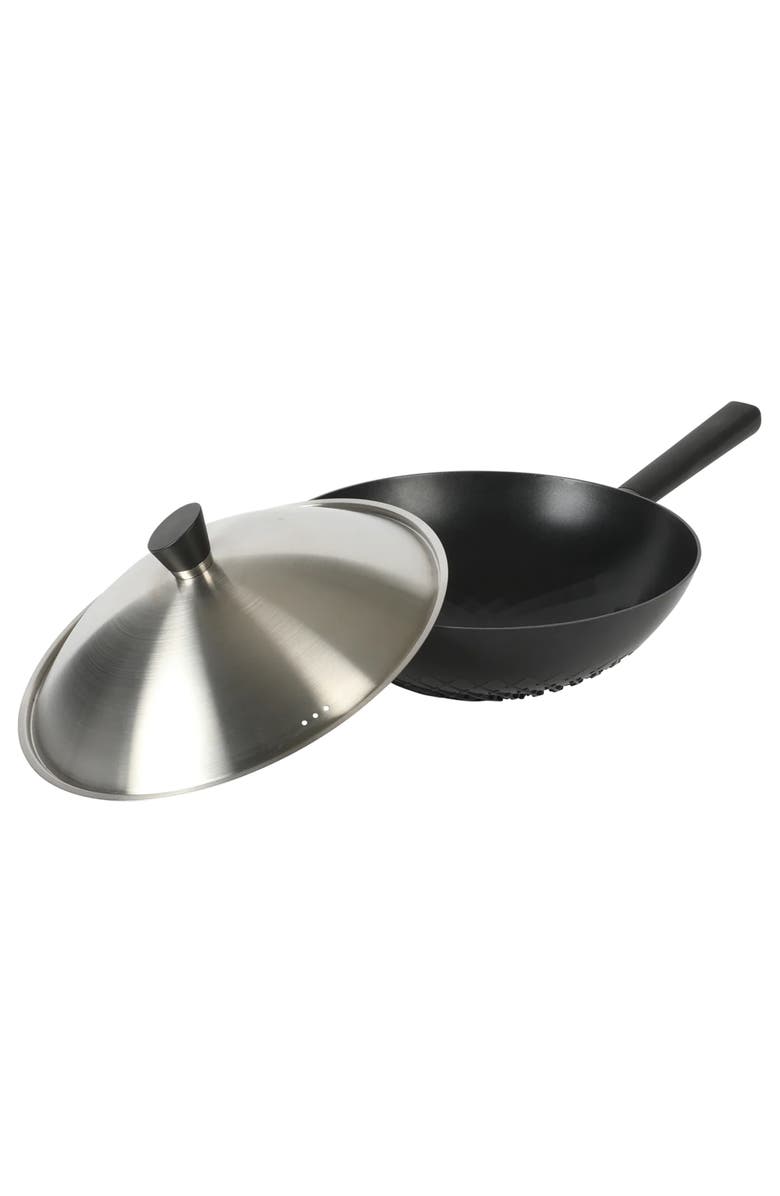 Kenmore Eugene 13 Inch Nonstick Cast Alumium Wok with Stainless Steel Lid, Alternate, color, Black