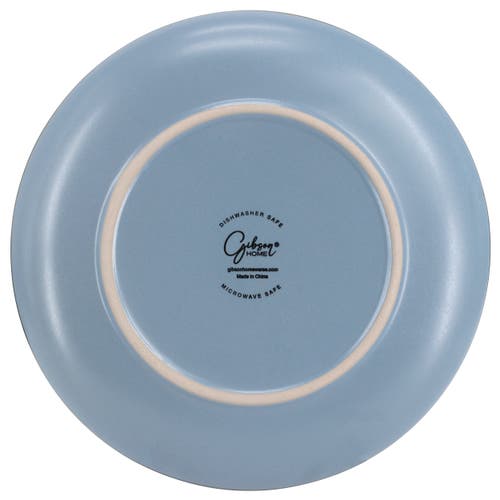 Gibson Home Rockaway 16 Piece Stoneware Metallic Rim Dinnerware Set In Blue