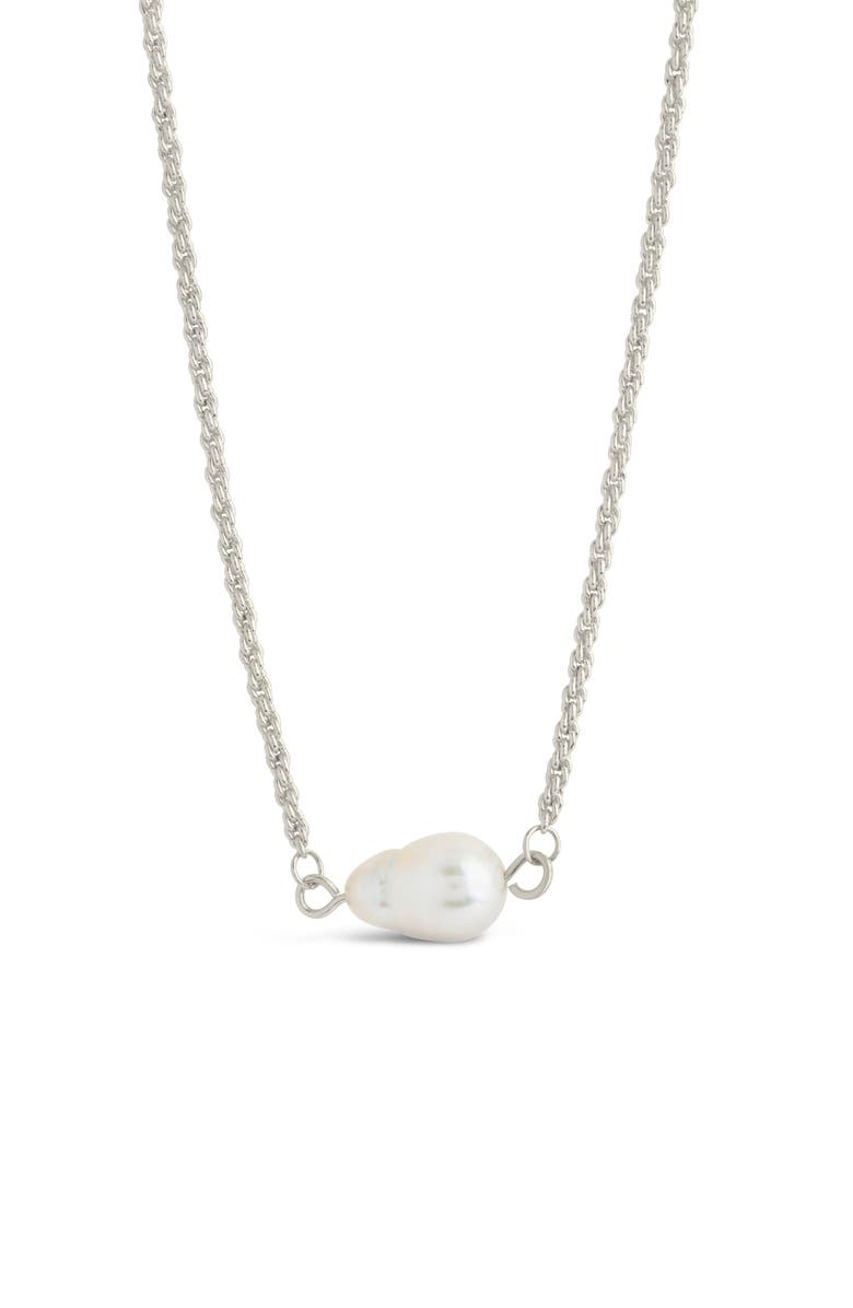 Sterling Forever Elyse Freshwater Pearl Pendant Necklace, Main, color, Silver