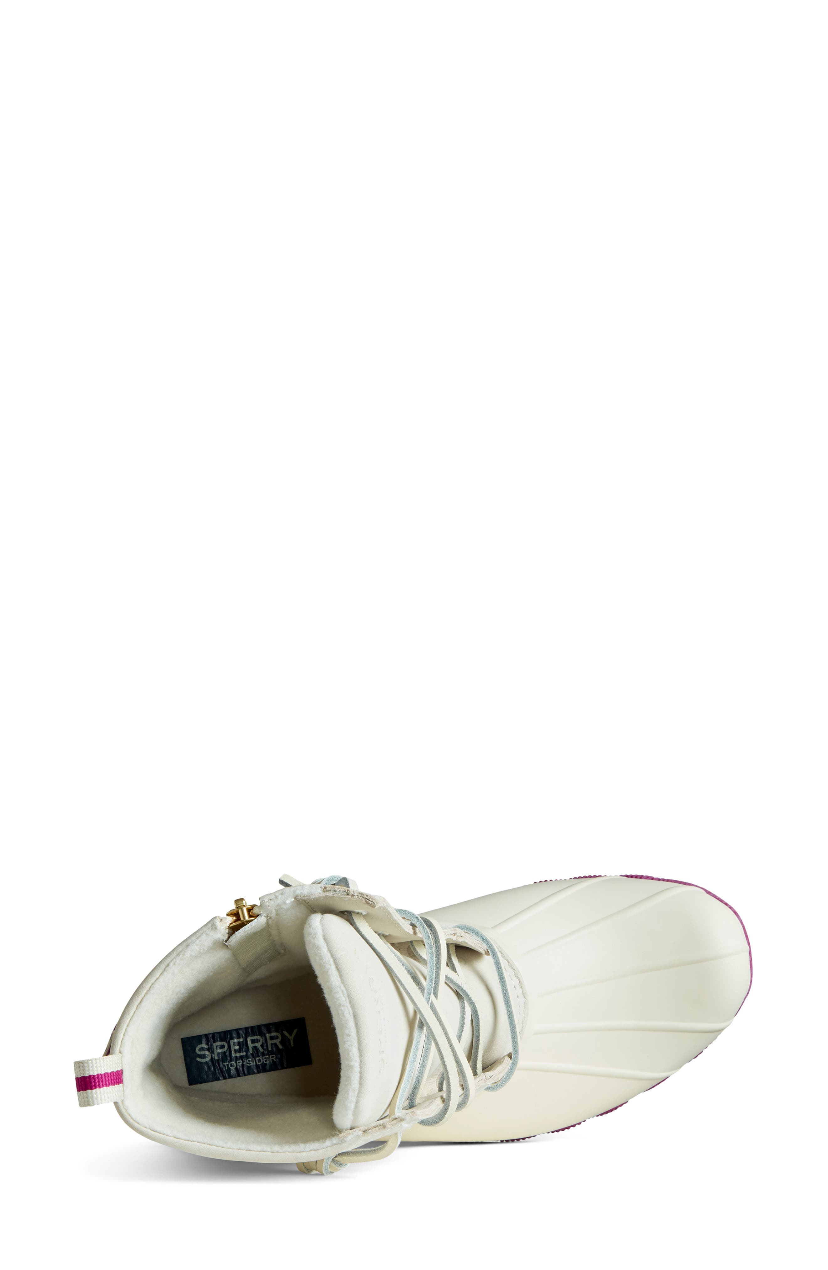 Sperry Saltwater Waterproof Rain Boot, Alternate, color, IVORY/ PINK LEATHER