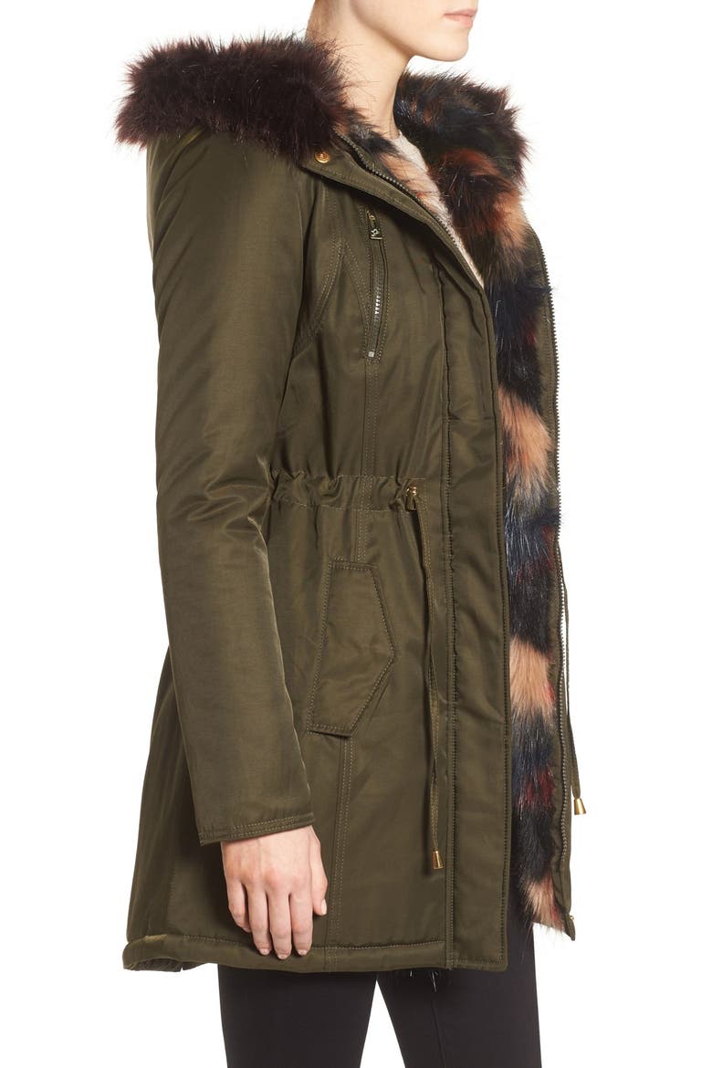 Faux Fur Trim Parka, Alternate, color, OLIVE