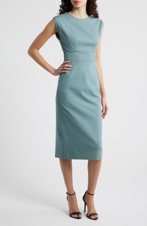 Detira Grosgrain Waist Detail Sheath Midi Dress