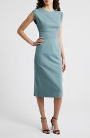 BOSS Detira Grosgrain Waist Detail Sheath Midi Dress